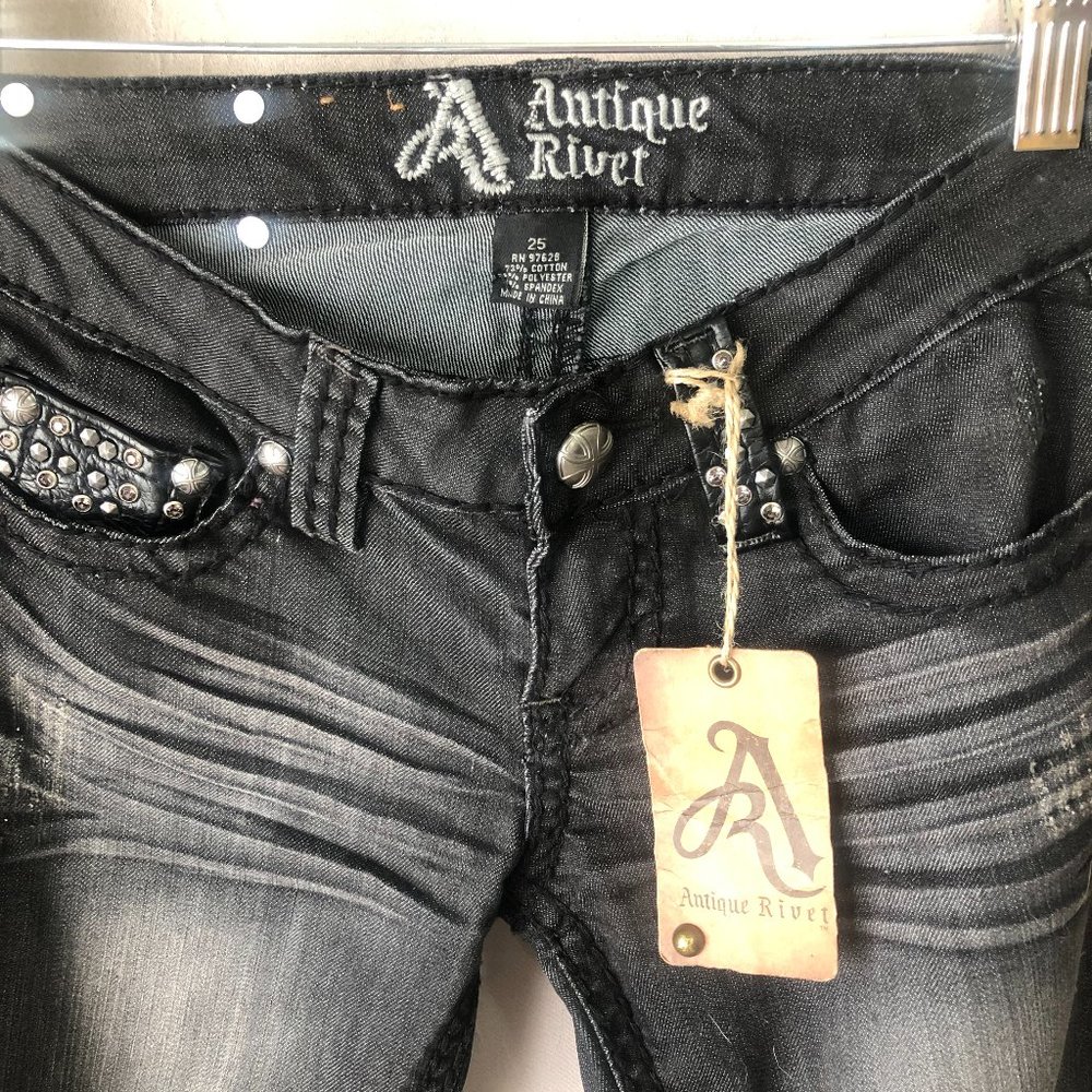 Antique Rivet Black Stretch Embellished Jeans Gem